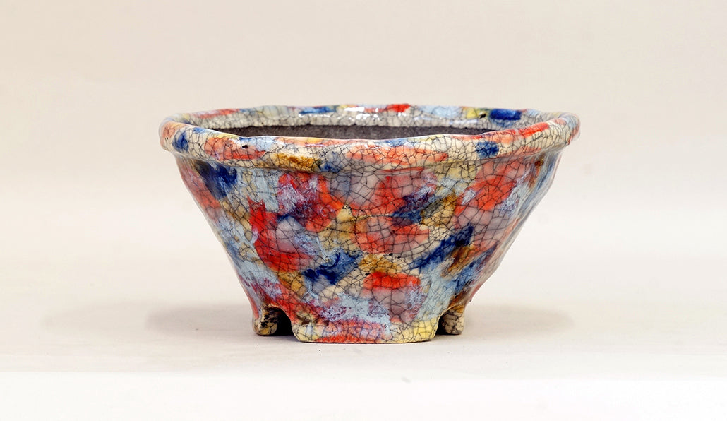 赤と青と黄の丸鉢 てるみ 17cm T049