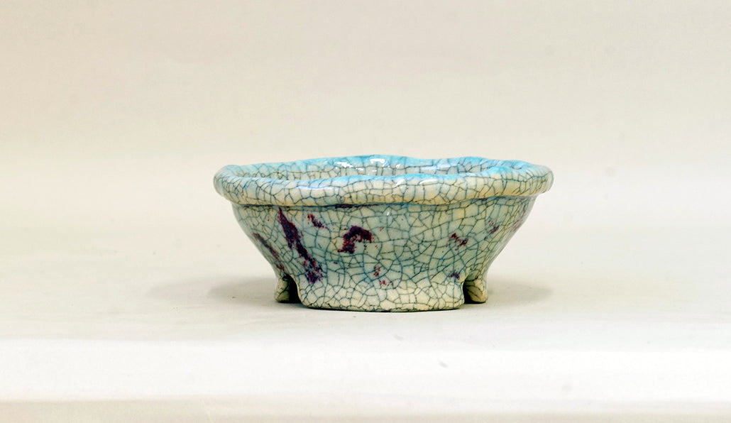 透きとおった水色の浅丸鉢 てるみ 14cm T056