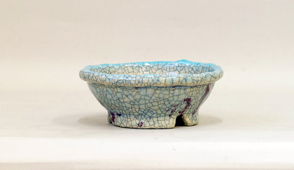 透きとおった水色の浅丸鉢 てるみ 14cm T056