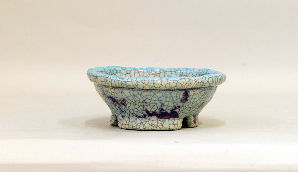 透きとおった水色の浅丸鉢 てるみ 14cm T056