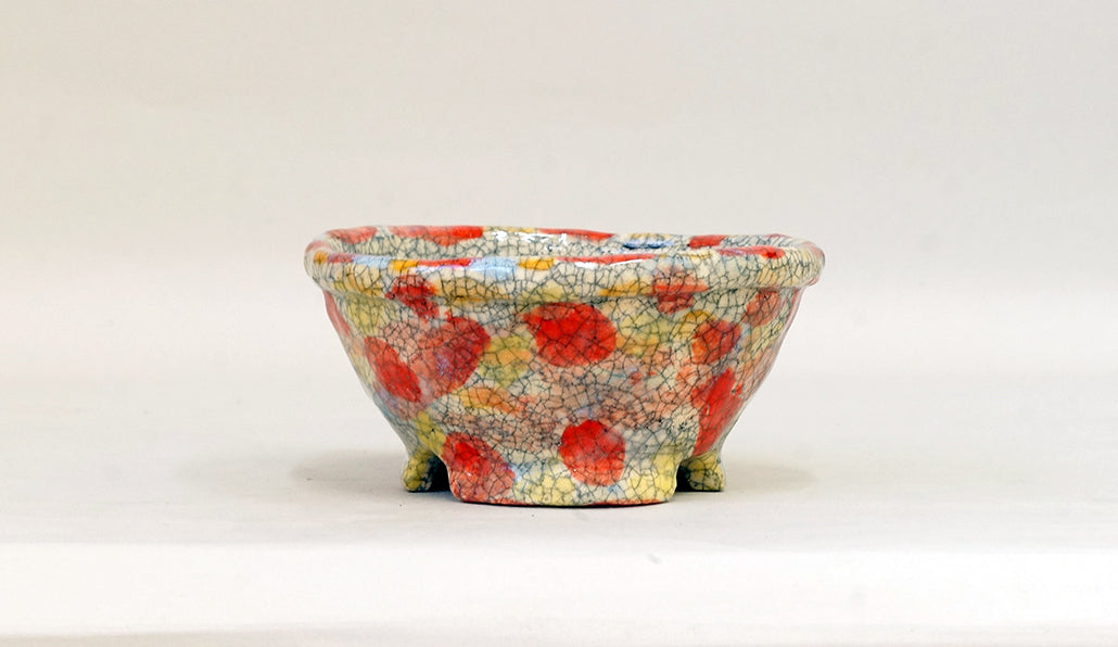 明るいオレンジとイエローの丸鉢 てるみ 13cm T059