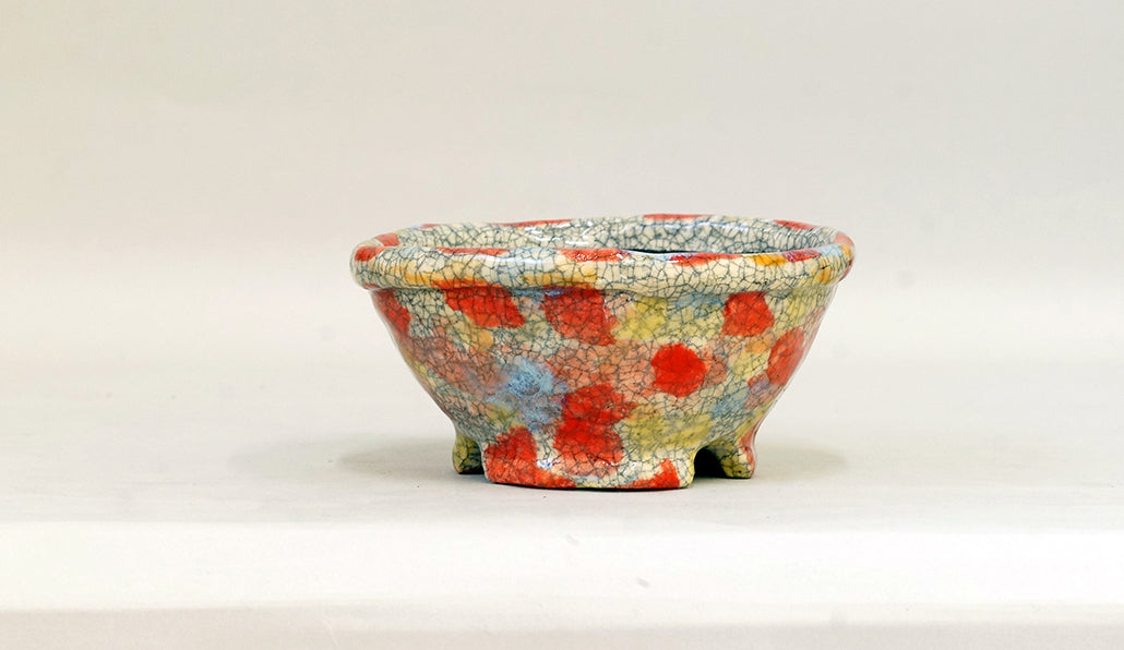 明るいオレンジとイエローの丸鉢 てるみ 13cm T059