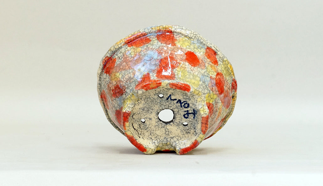 明るいオレンジとイエローの丸鉢 てるみ 13cm T059