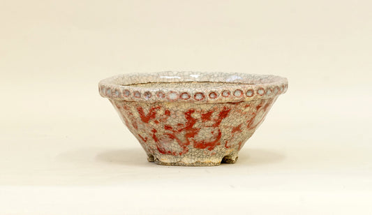 薄い水色と赤の丸鉢 てるみ 14cm T060