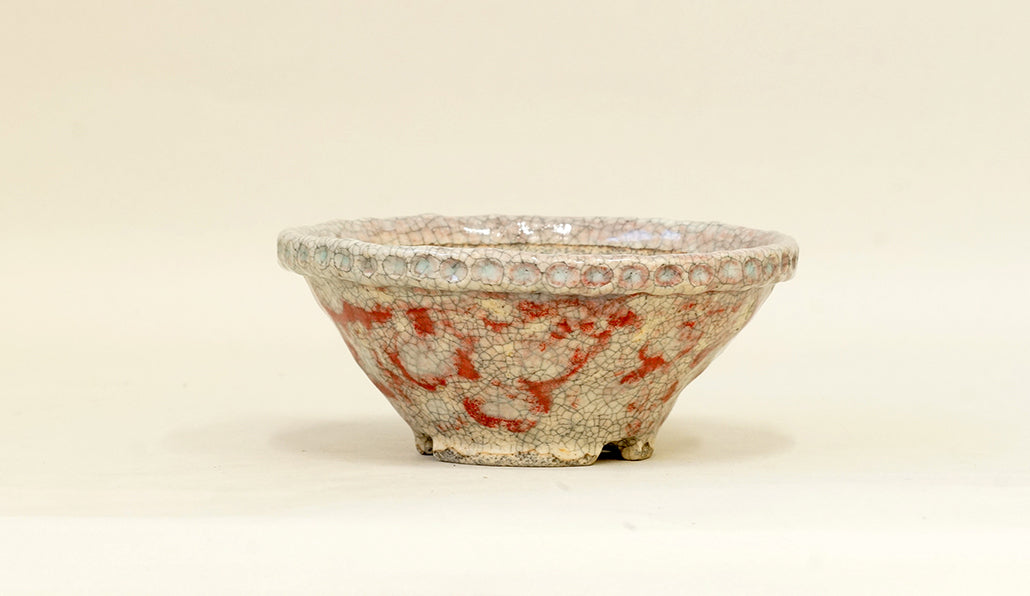 薄い水色と赤の丸鉢 てるみ 14cm T060