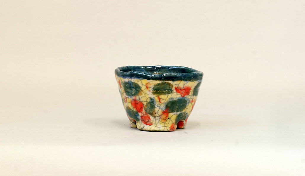 緑と青とオレンジと黄色の丸鉢 てるみ 8.8cm T066