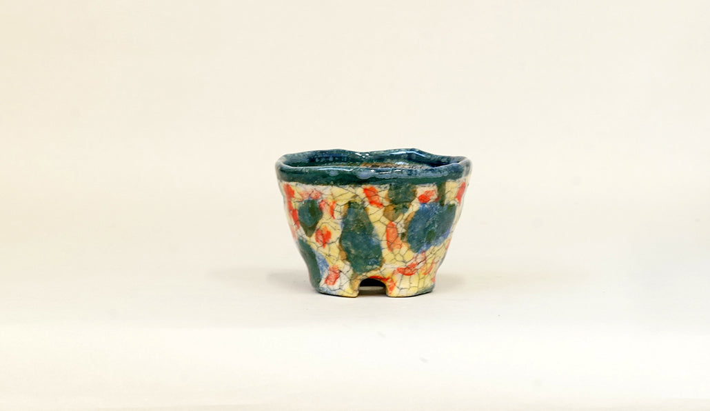 緑と青とオレンジと黄色の丸鉢 てるみ 8.8cm T066